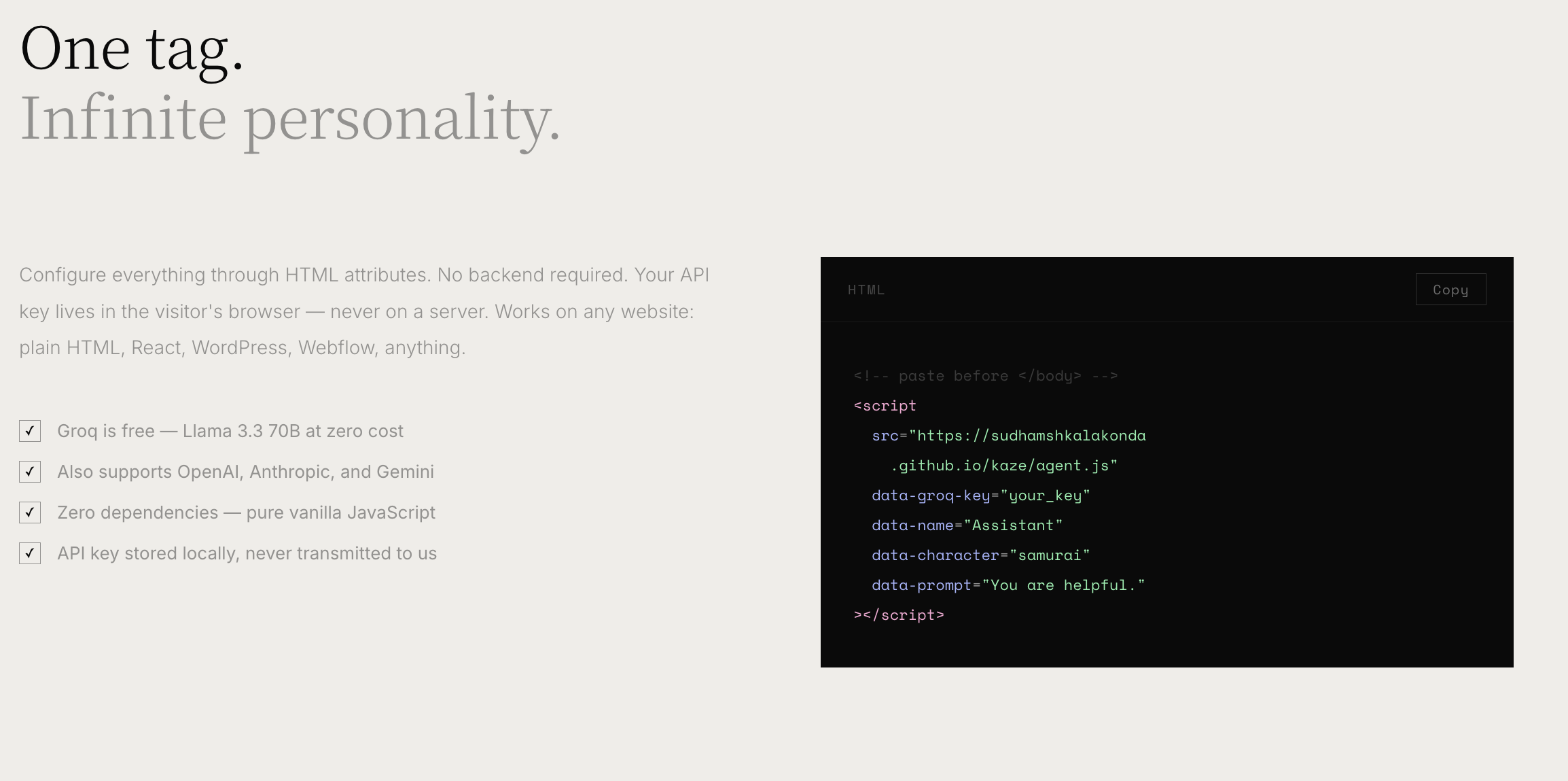 Kaze landing page