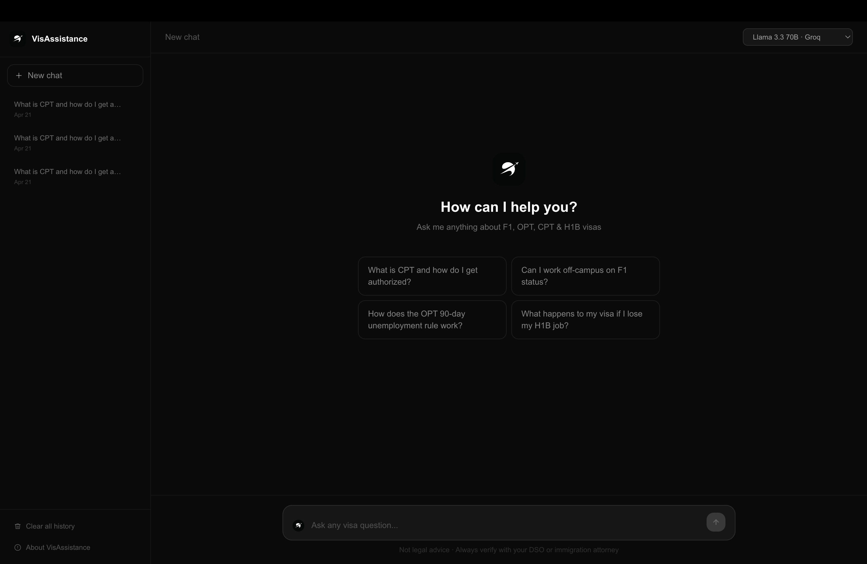 VisAssistance landing page