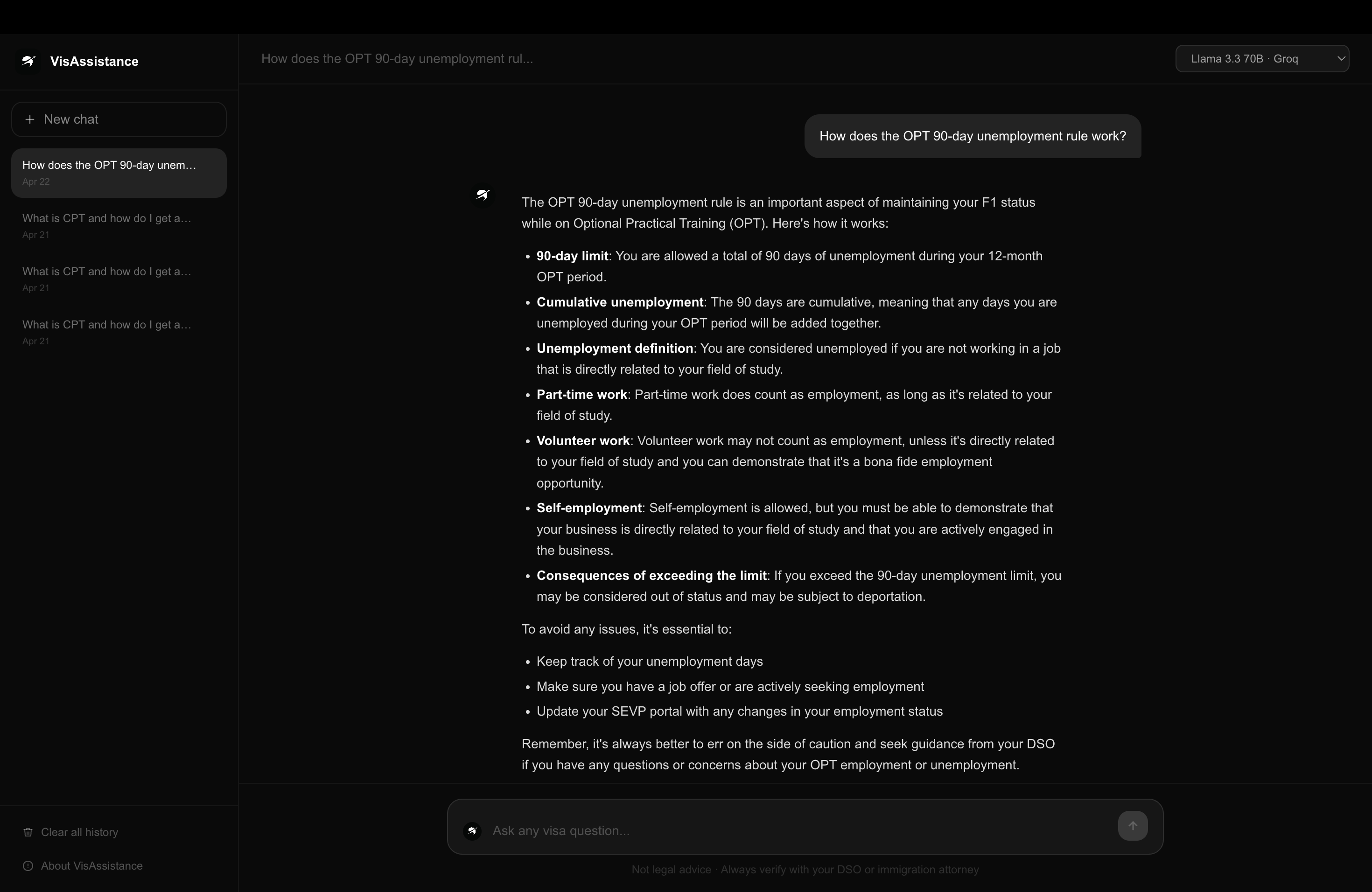 VisAssistance chat view